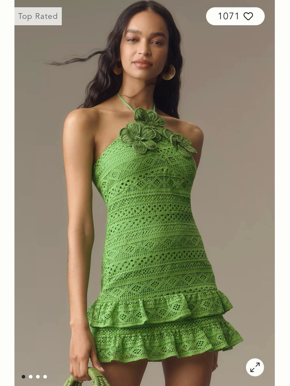 Farm Rio green crochet ruffle mini dress - L